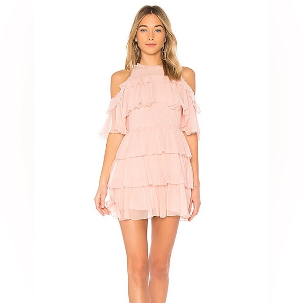 Alice + Olivia Nichola Cold Shoulder Ruffle Light Pink Dress size 6 Small